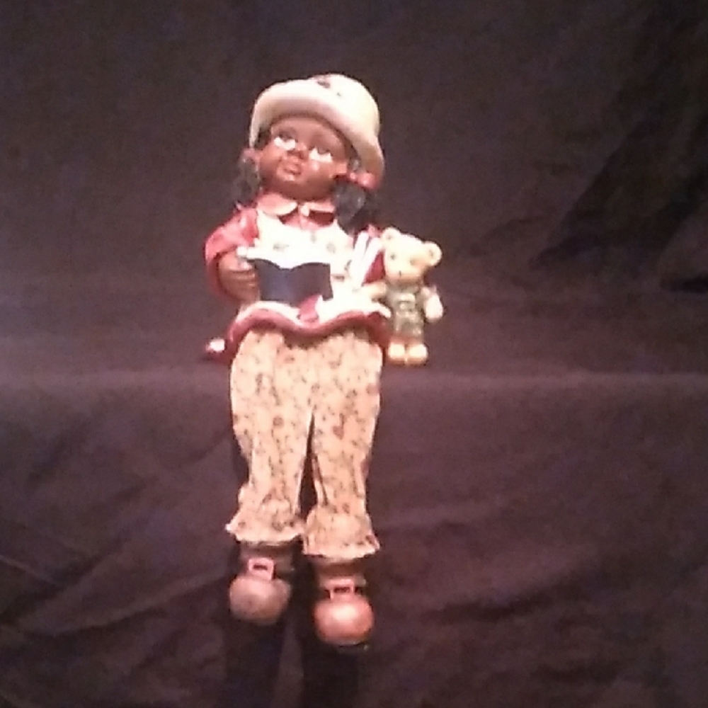 Collectable African America CB Brand Figurine with Book & Teddy Bear (B3)